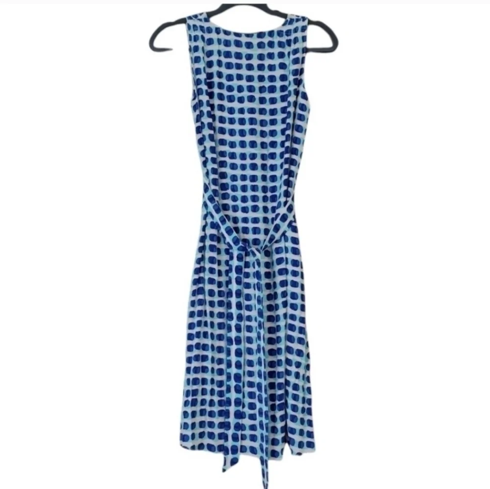 Kate Spade Blue White Island Stamp Tie Back Dress Brush Dot Print feminine Vacat